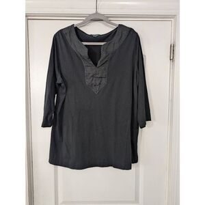 Lauren Ralph Lauren T-shirt women's 2X black‎ split neck linen 3/4 sleeve